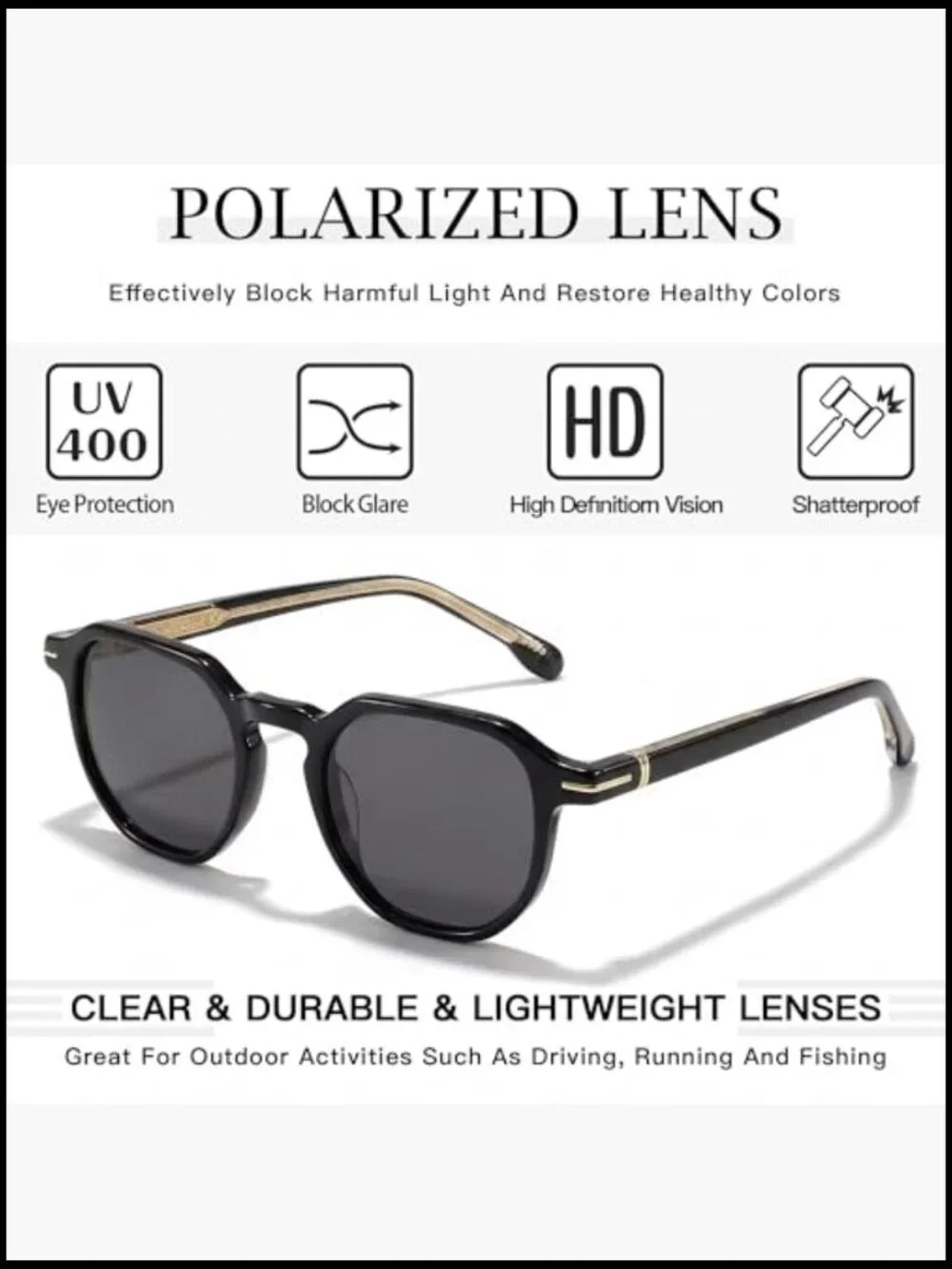 Classic Round TR90 Frame Polarized UV400 Sunglasses for Driving